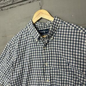 Ralph Lauren Shirt Mens XL Blue Plaid Custom Fit Pony Button Up Short Sleeve